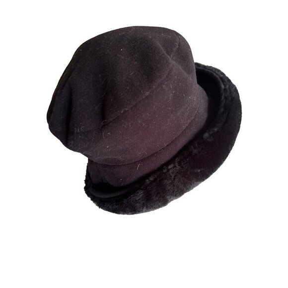Jennifer Moore Womens Faux Fur Trim Hat Black One Size - Picture 3 of 6